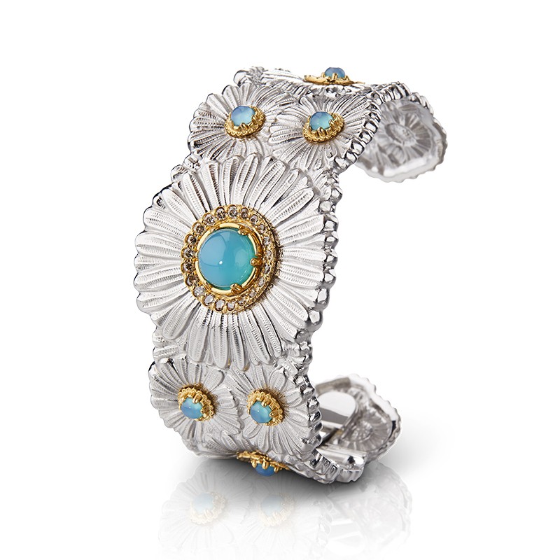 Buccellati Silver Blossoms Daisy Blue Agate Cuff Bracelet